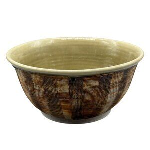 Vintage 1975 Ceramic Bowl With Textured Brown Beige Pattern signed artist READ